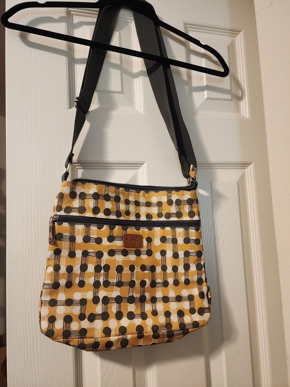 Peony Mustard Yellow Geometric Matte Oilcloth Crossbody Bag - Like New